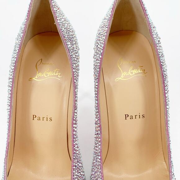 Christian Louboutin Kate Strass Pink Suede Crystal Pointed Toe Heels EU 38.5 - Picture 7 of 10